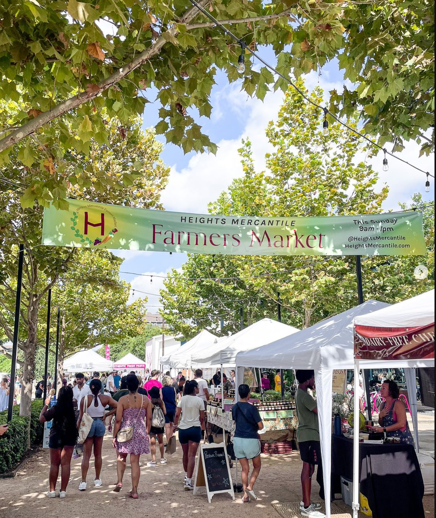 People walking at a park Farmers Market.